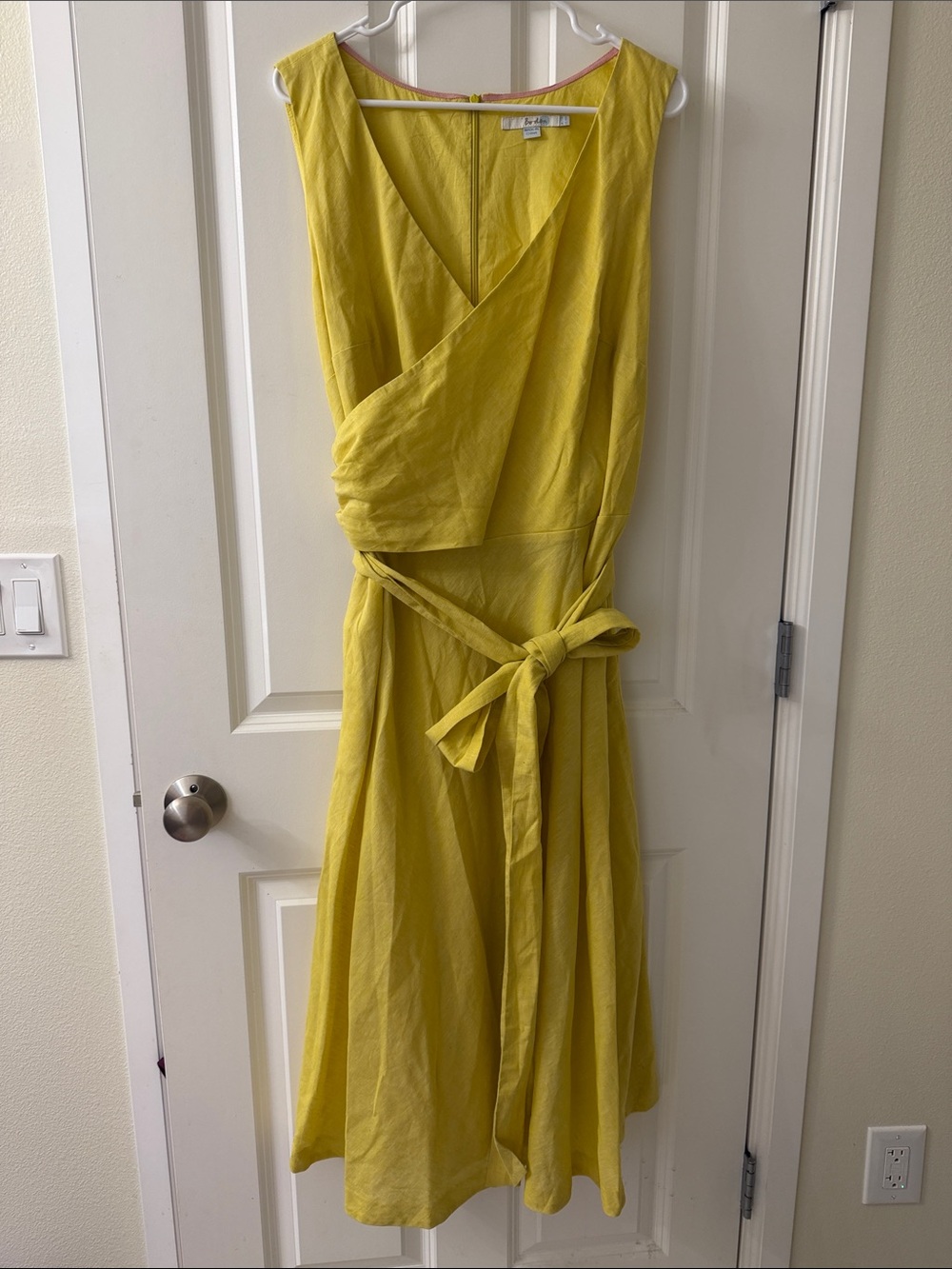 Boden Bright Yellow Sleeveless Wrap Midi Dress